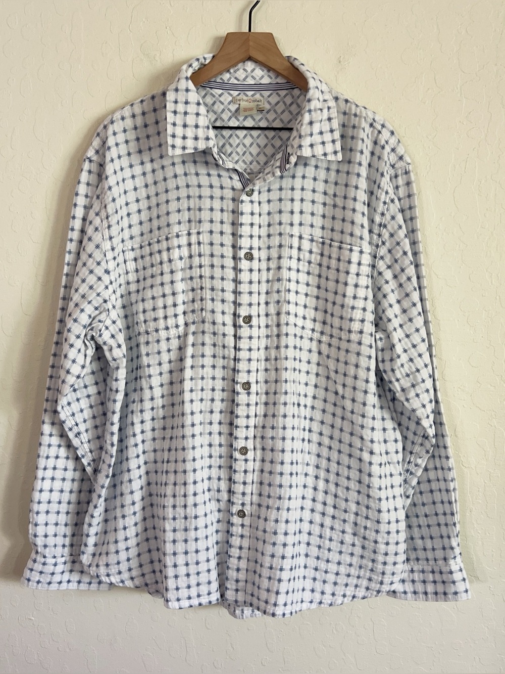 Carbon2Cobalt Convergence Long Sleeve Button Down Shirt XL White Blue Cotton